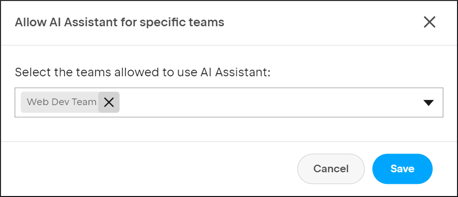 AI Assistant aktivieren – Teams in den Administrationseinstellungen auswählen