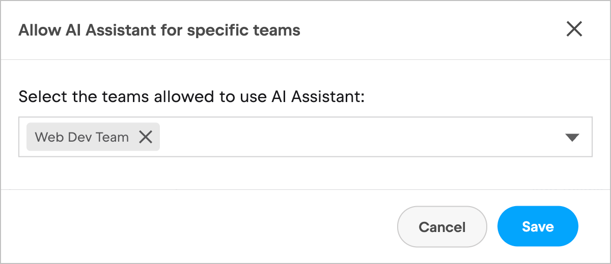 AI Assistant aktivieren – Teams in den Administrationseinstellungen auswählen