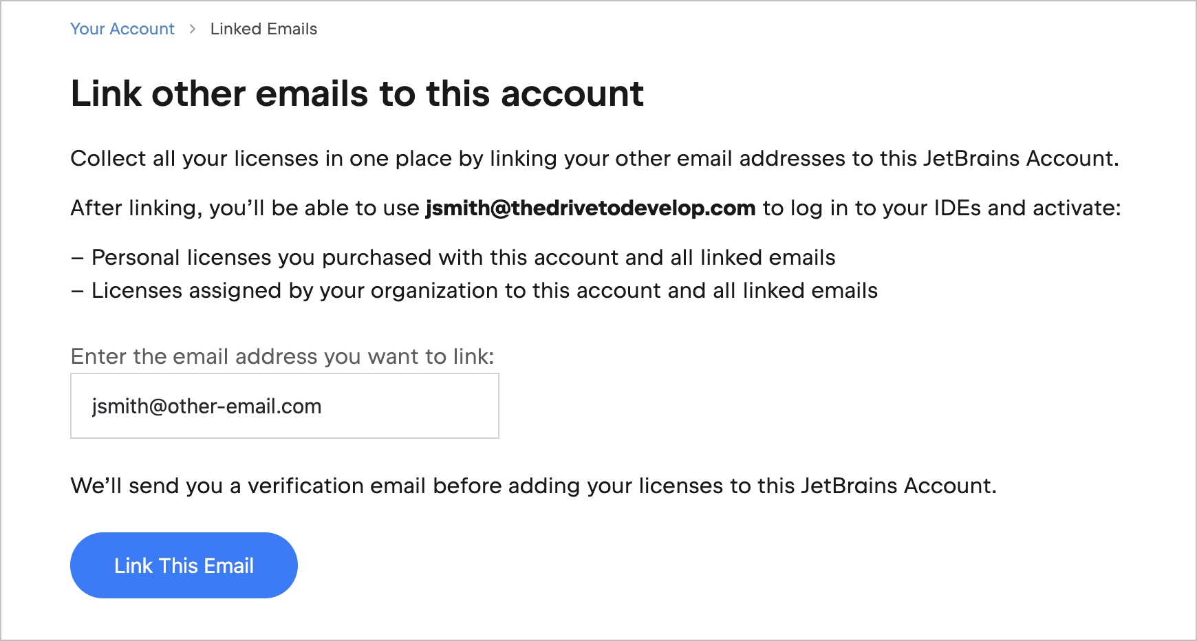 Linked emails page