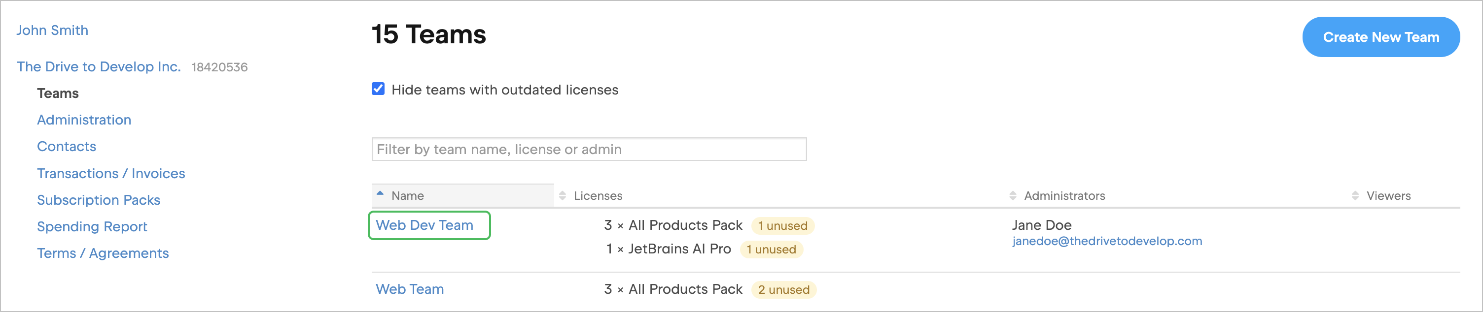 Select your team from the list