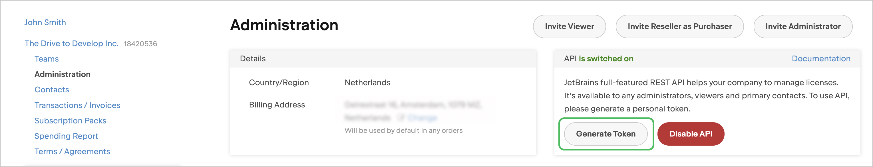 Generate API access token