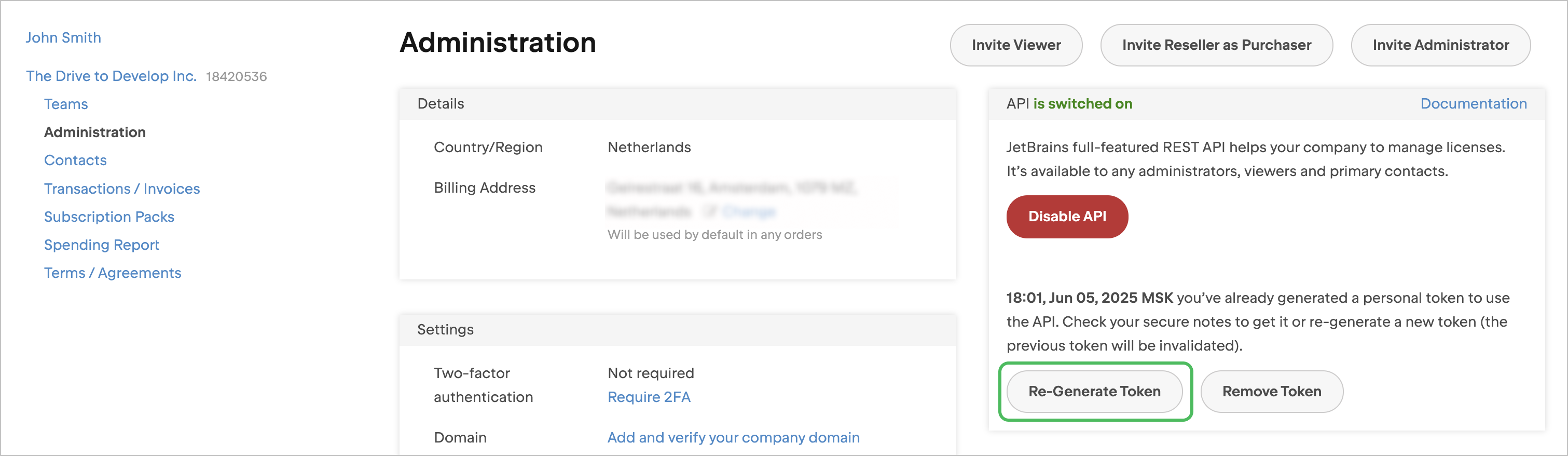 Regenerate API access token