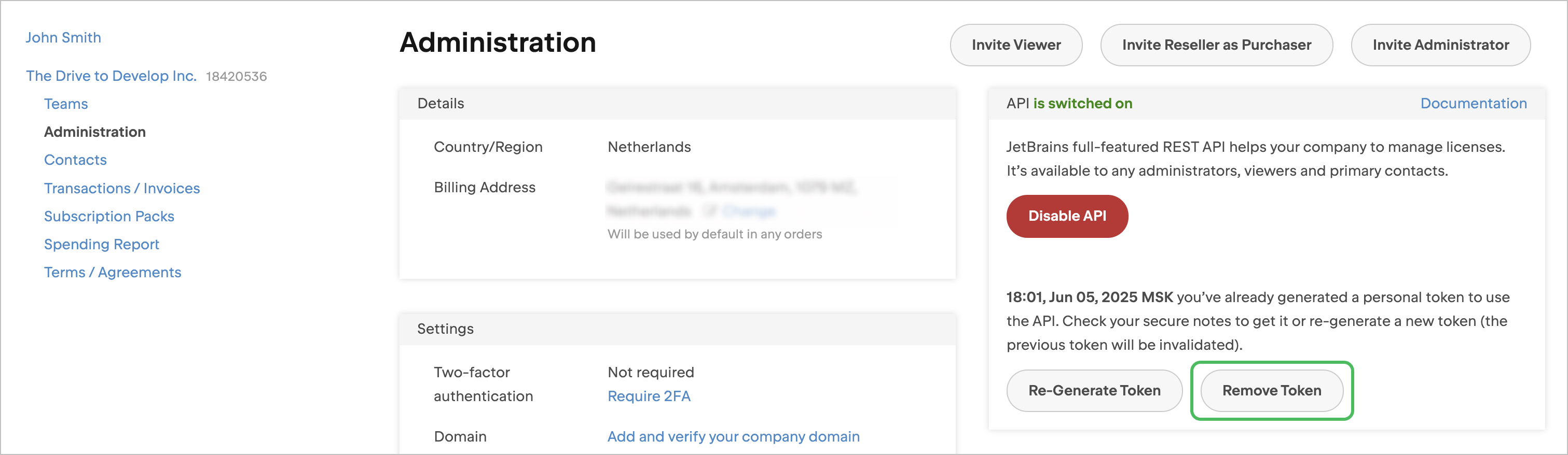 Remove API access token
