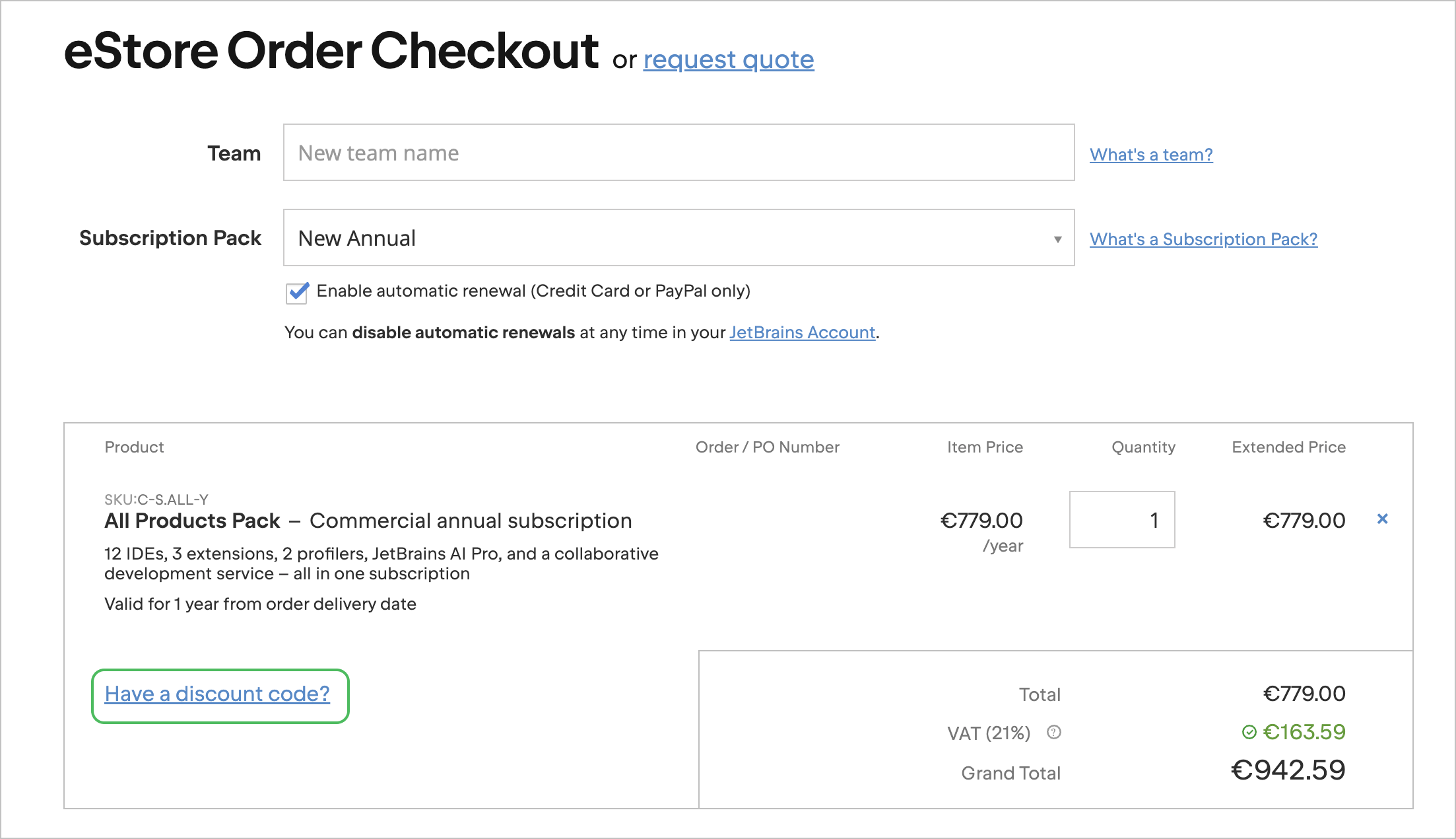 Have a discount code button on the checkout page