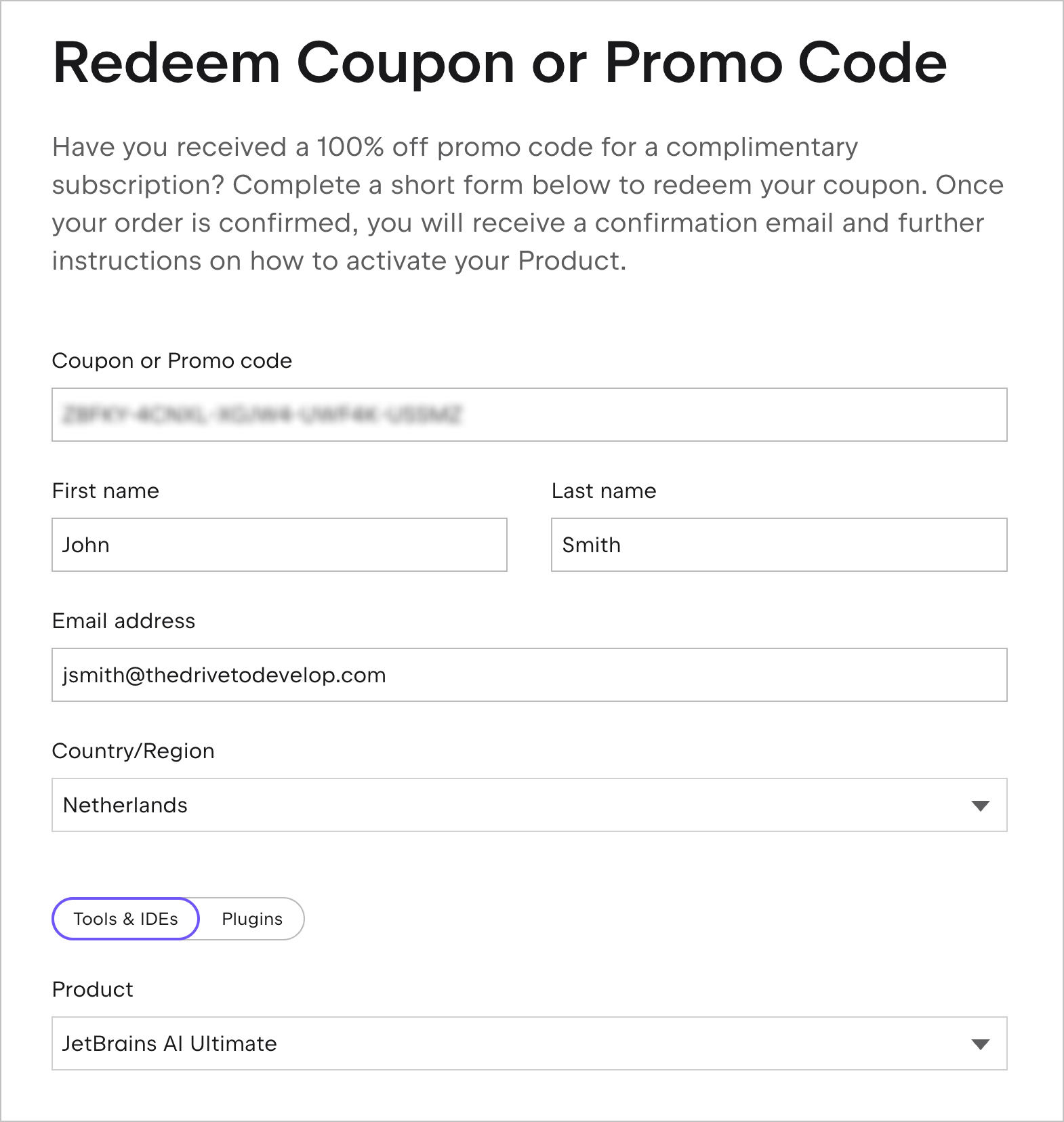 Redeem coupon or promo code