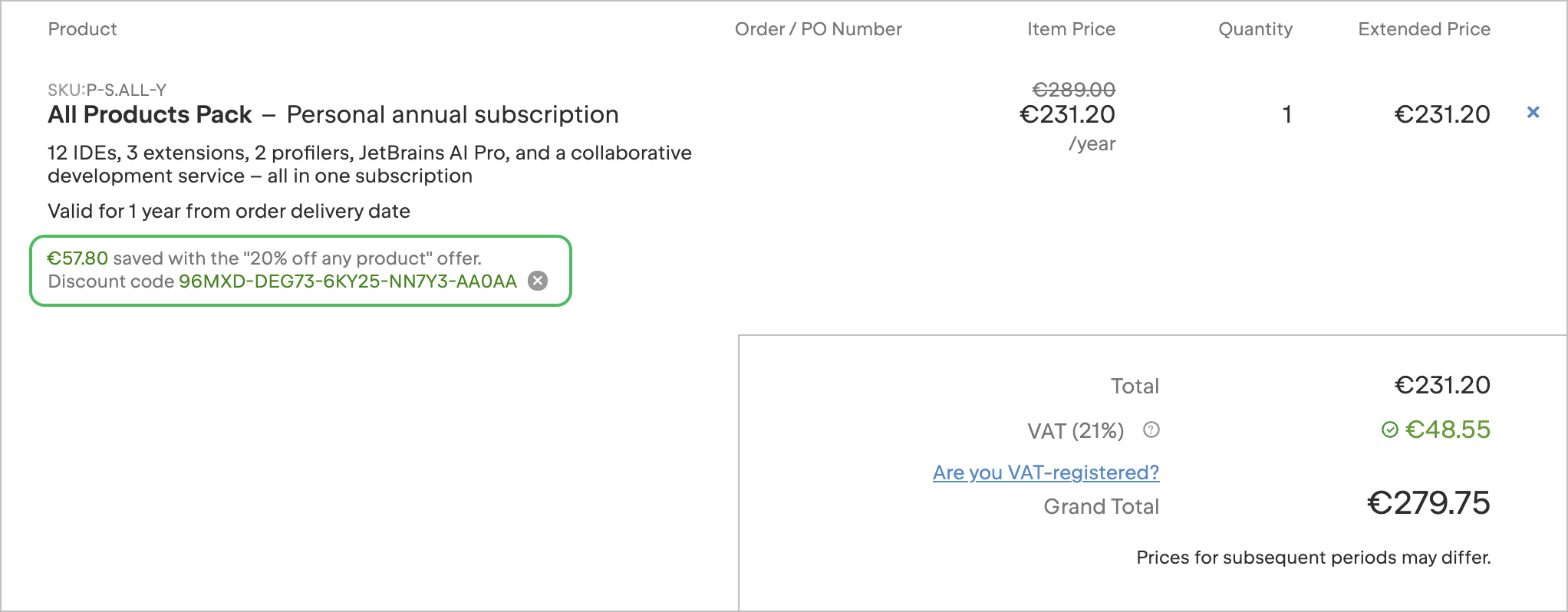 Discount code applied