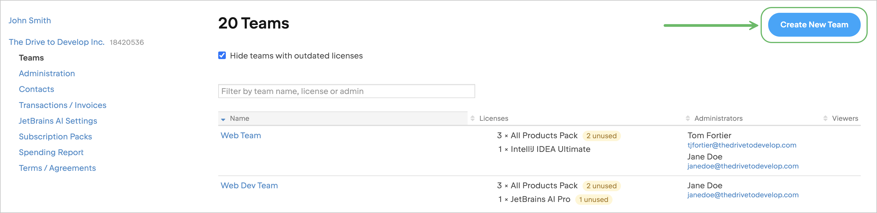 创建新的团队按钮