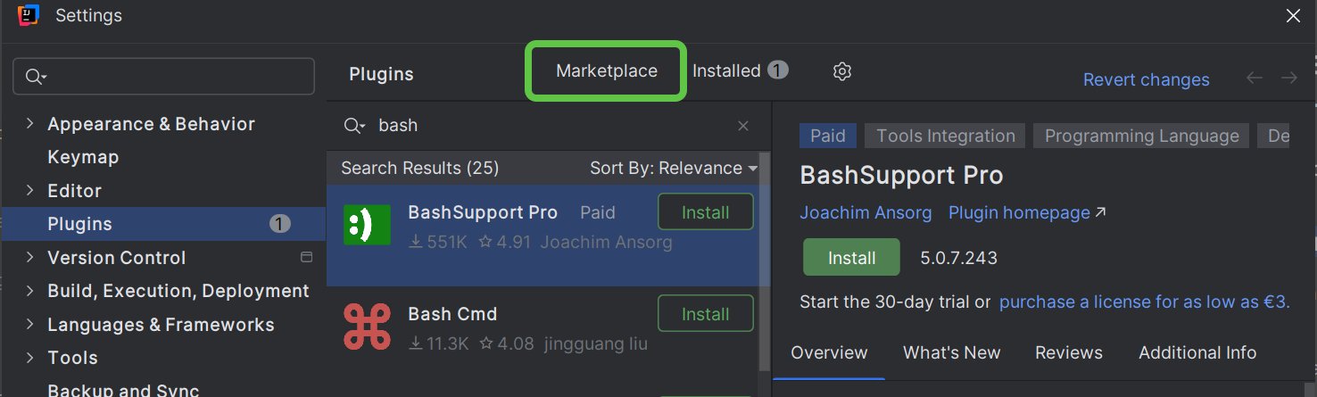 Marketplace 选项卡
